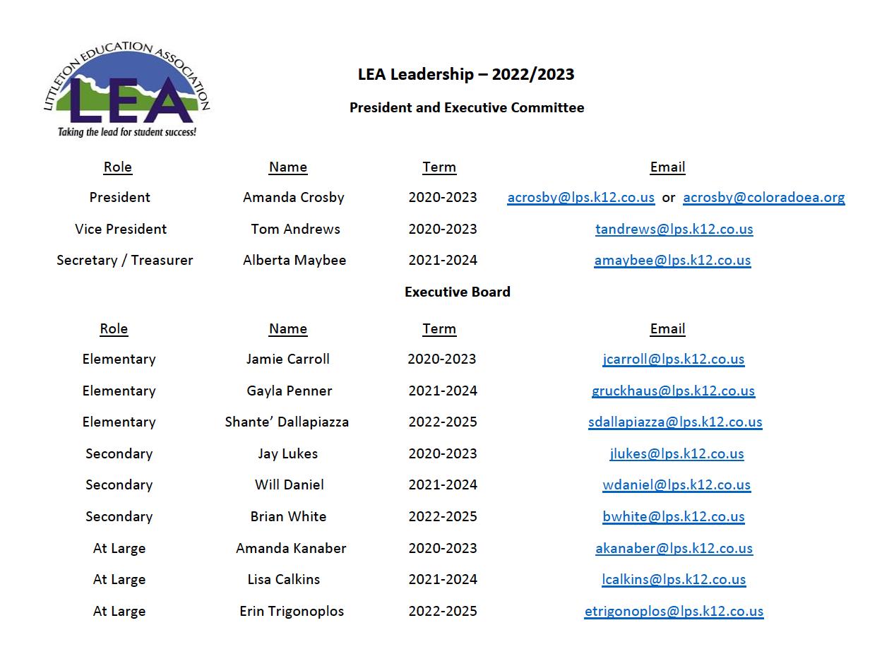 Littleton Education Association officers 2022-2023